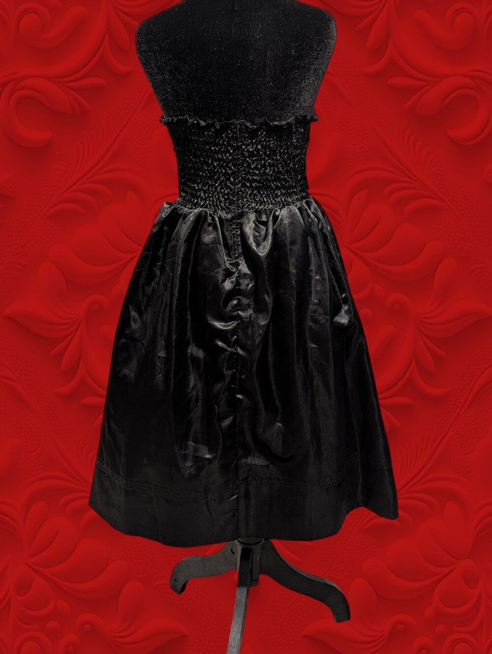Black Satin Strapless Mini Dress - Picture 2 of 6